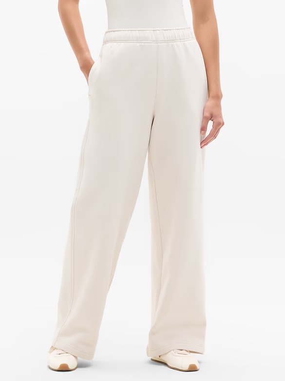 Nwt Athleta Wide Leg Forever Fleecesweatpants In Ivory-Cream Size L